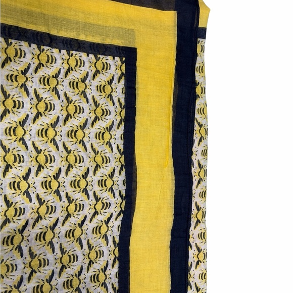 Crown Ivy Woman Bee Print Scarf Navy Blue Yellow White Semi Sheer 72" x 29" - Picture 6 of 8